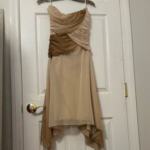 Windsor Two-Tone Beige Strapless Asymmetrical Dress